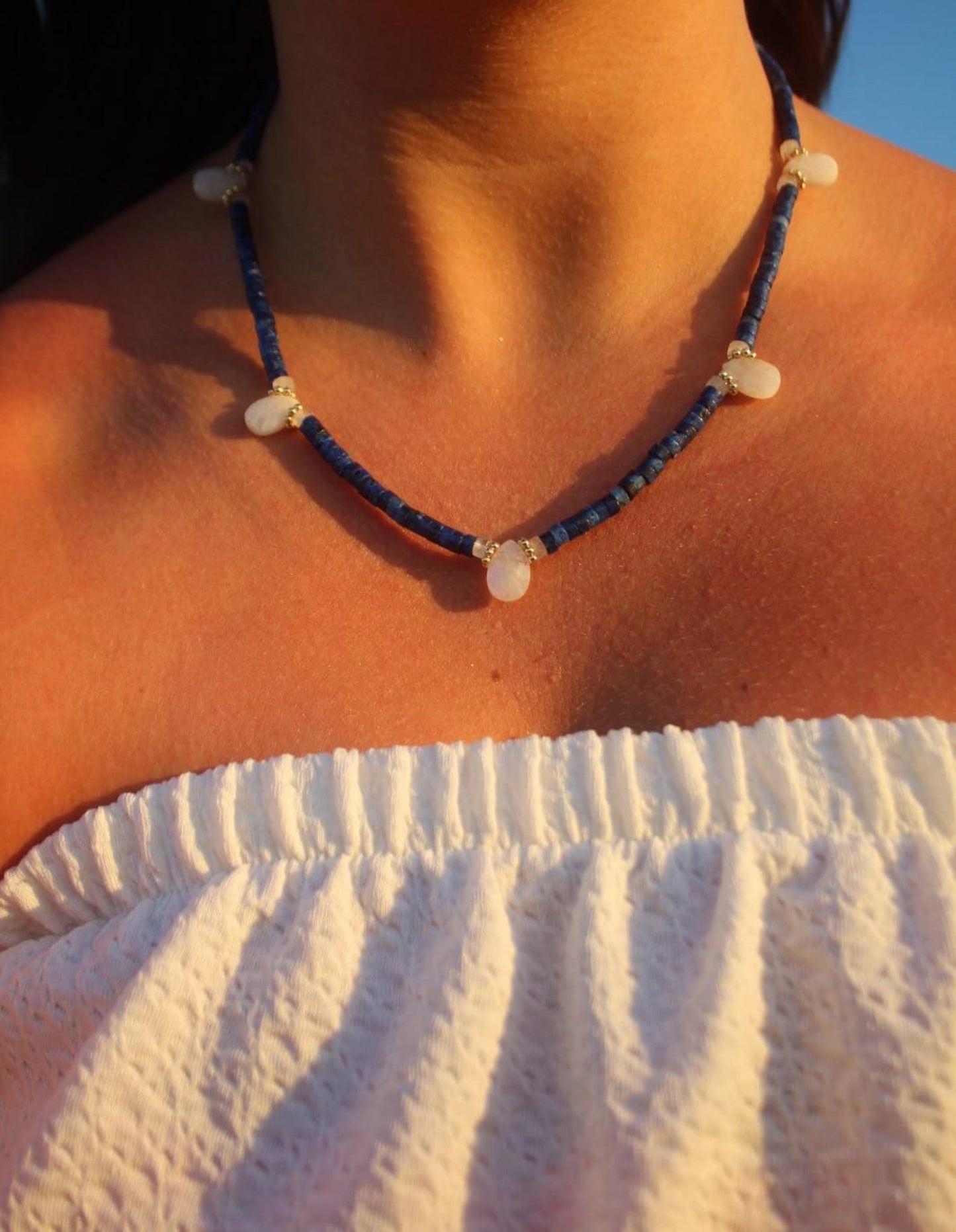 Lapis Lazuli and Moonstone Necklace | Natural Gemstone Jewelry, Handmade Italy