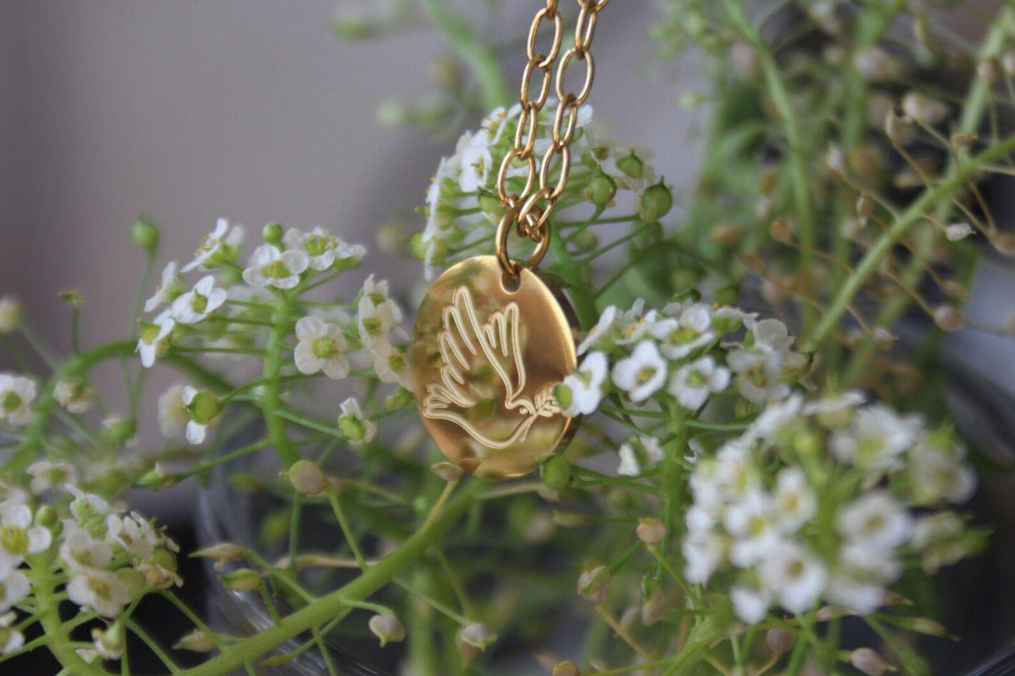 Gold Dove Necklace | Peace Symbol Pendant