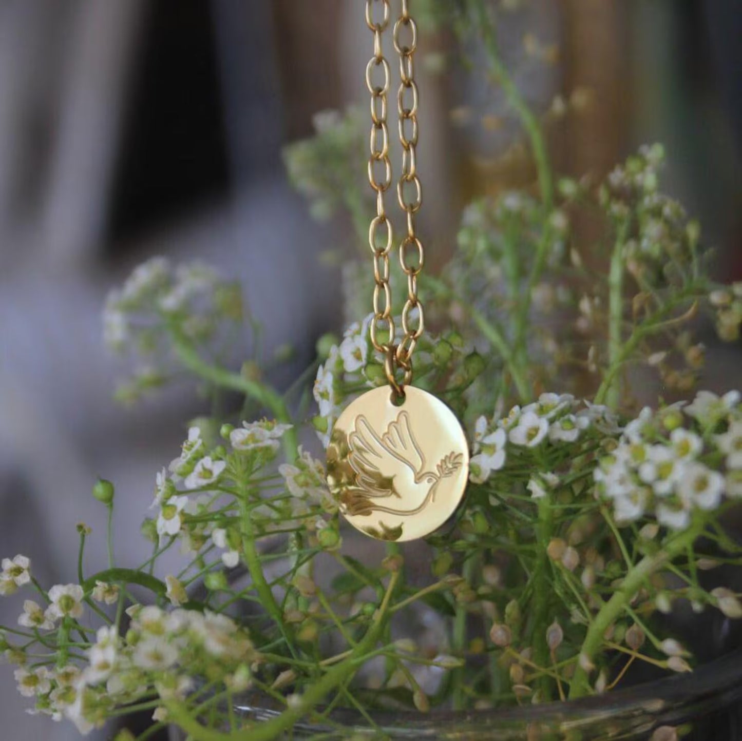 Gold Dove Necklace | Peace Symbol Pendant